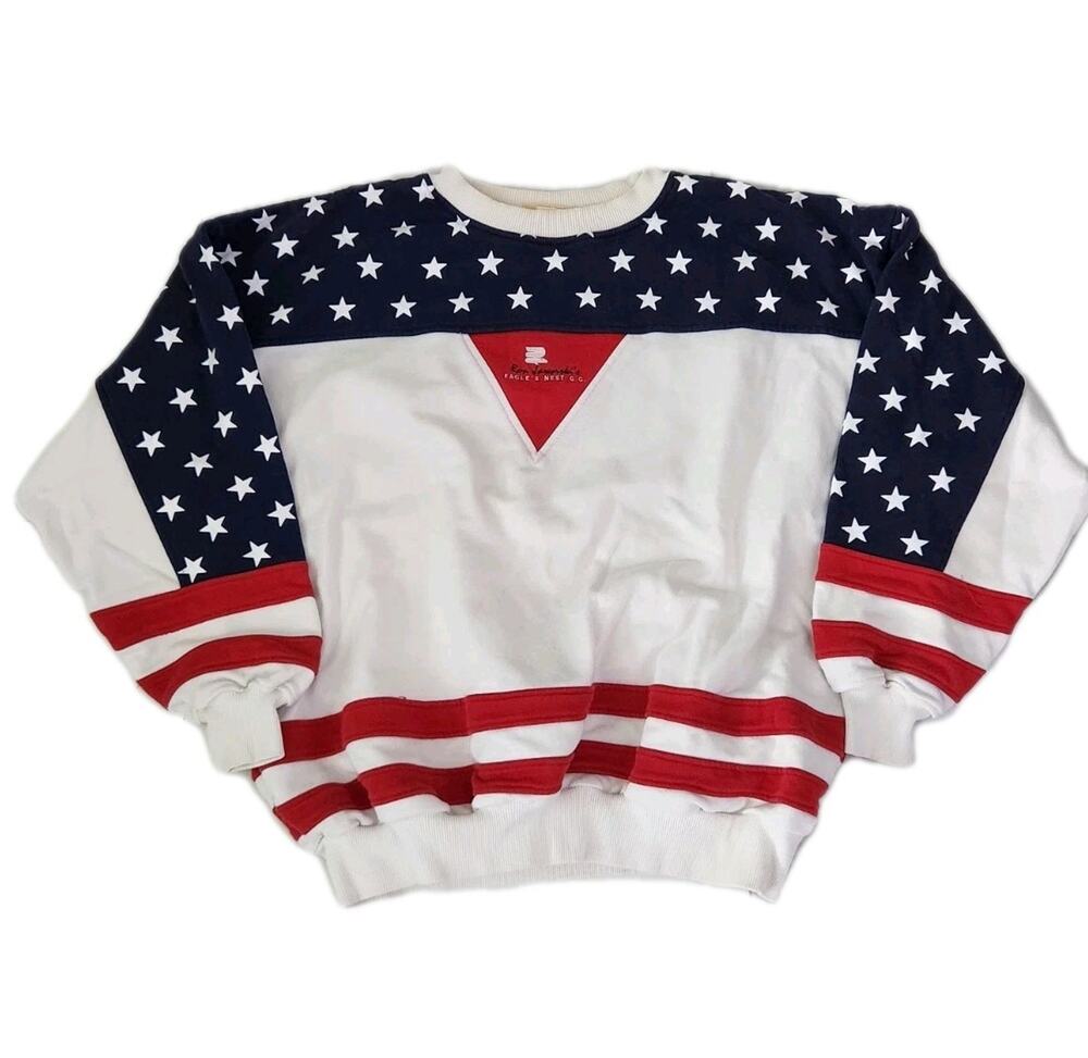 Ron Jaworski Eagles Nest Vintage American Flag Patriotic Crewneck USA 80s sz 2XL